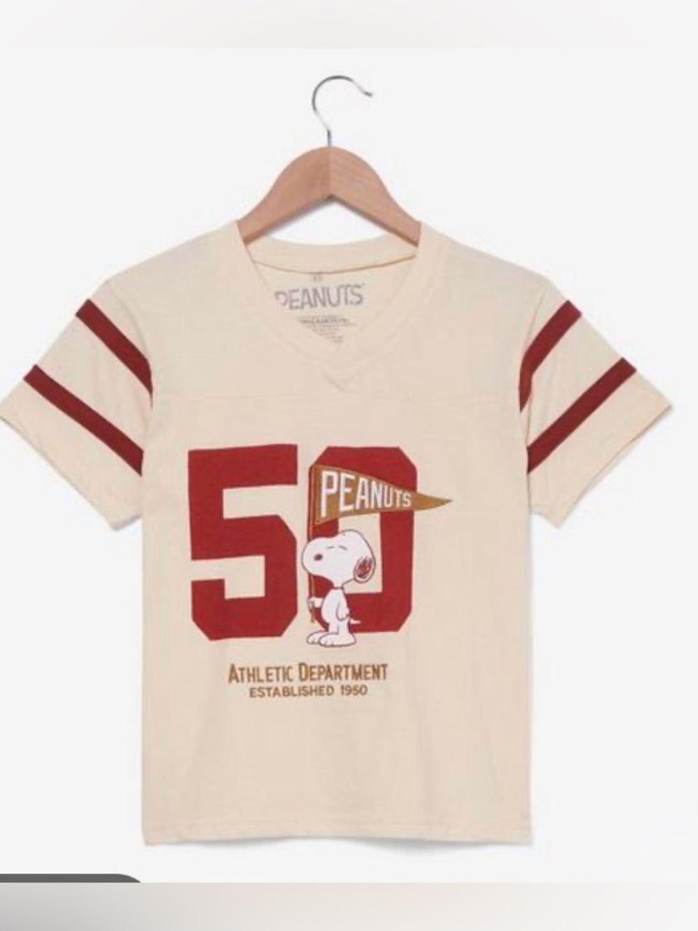 NWT Peanuts Cream Tee with Red Athletic Graphics